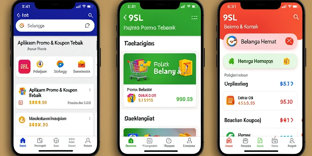 Tampilan antarmuka aplikasi 9SL dengan berbagai kupon dan promo.