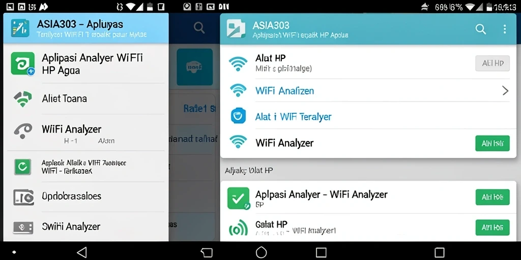 Antarmuka aplikasi ASIA303 yang menunjukkan analisis sinyal WiFi.