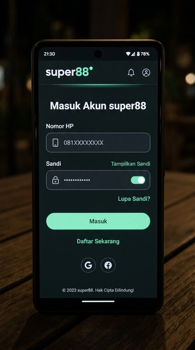 Tampilan halaman login super88