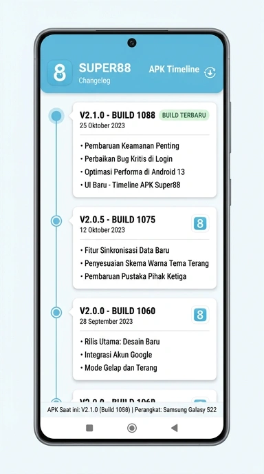 Tampilan riwayat versi super88
